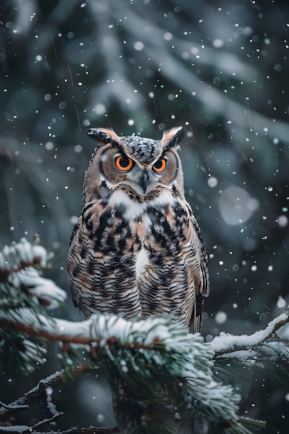 Gratis foto uil buiten in de koude natuur met dromerige esthetiek