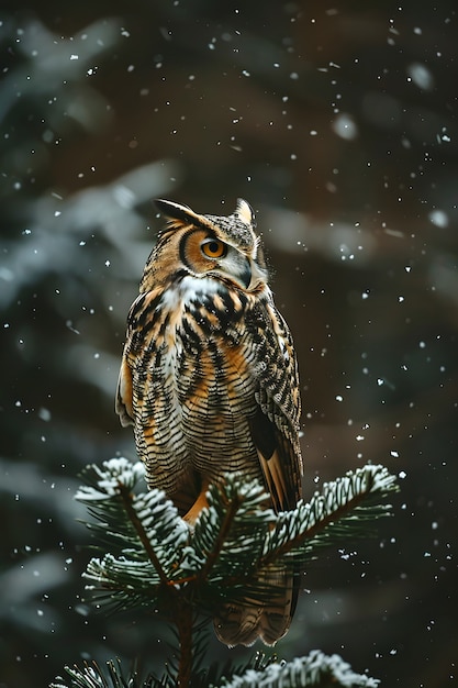 Gratis foto uil buiten in de koude natuur met dromerige esthetiek