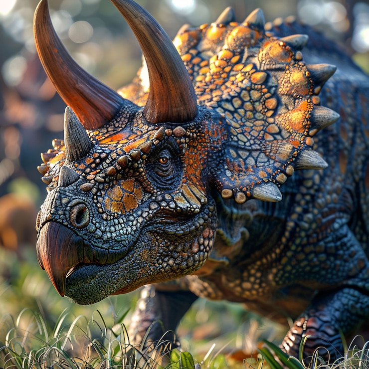 Gratis Foto uitgestorven triceratops-dinosaurus met een natuurlijk leefgebied