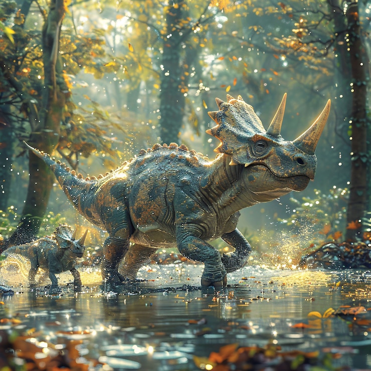 Gratis Foto uitgestorven triceratops-dinosaurus met een natuurlijk leefgebied
