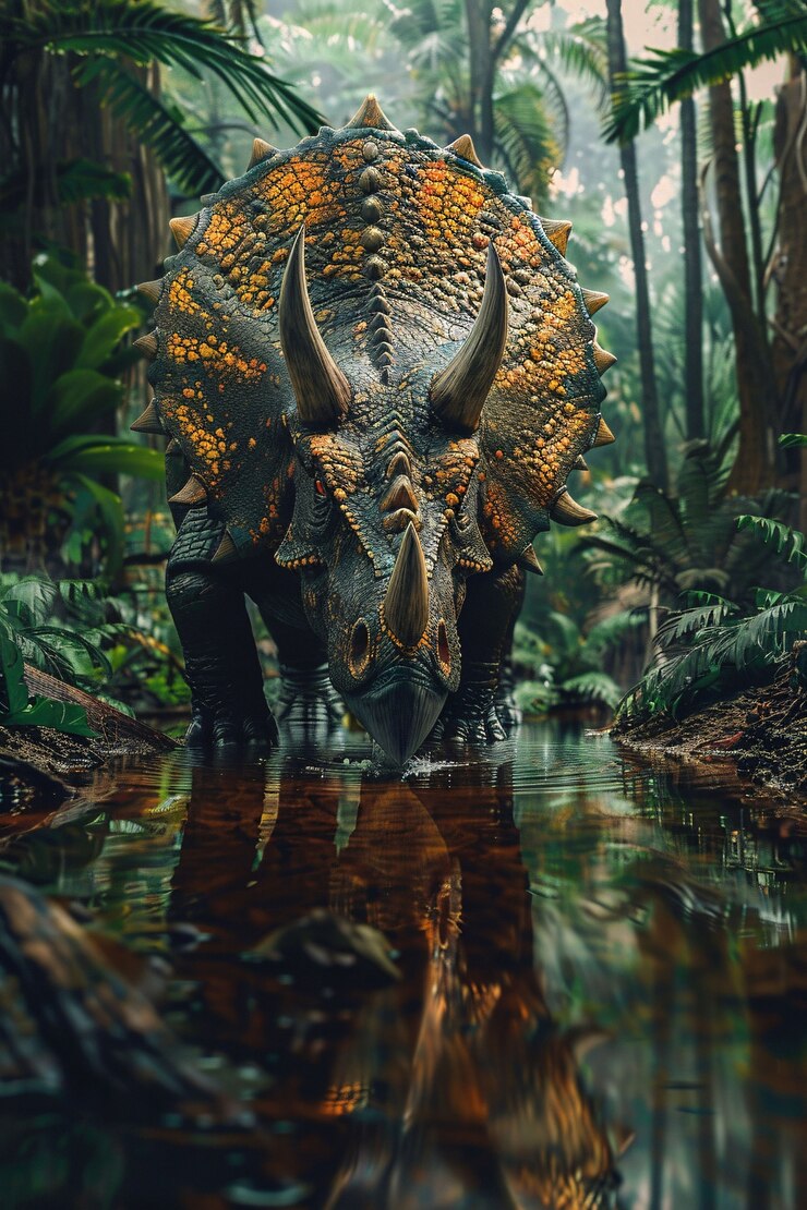 Gratis Foto uitgestorven triceratops-dinosaurus met een natuurlijk leefgebied