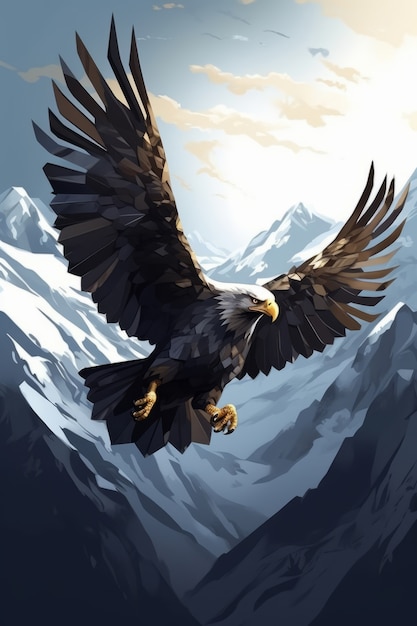 Uitzicht op 3D-adelaar met bergachtig landschap