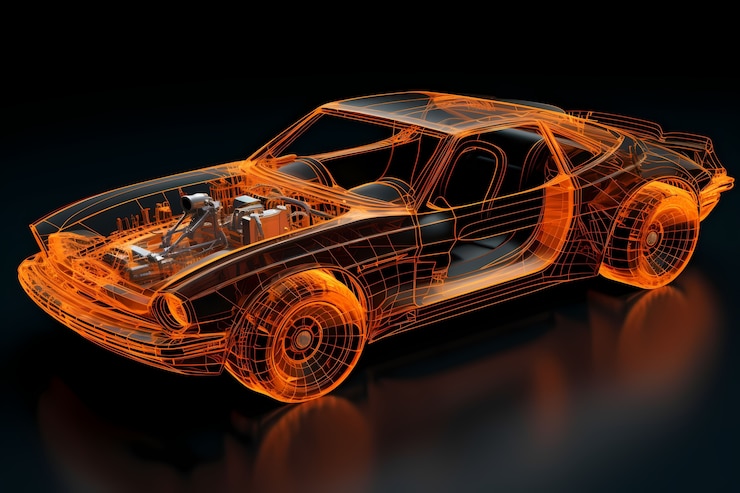 Gratis Foto uitzicht op 3d-auto met schets-effect