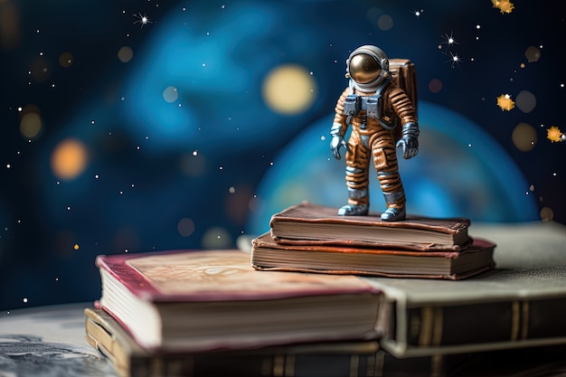 Gratis foto uitzicht op 3d-boek met astronaut