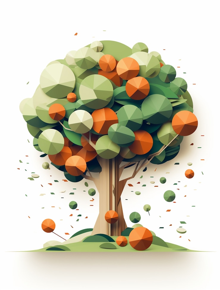 Gratis Foto uitzicht op 3d-boom met poly-effect