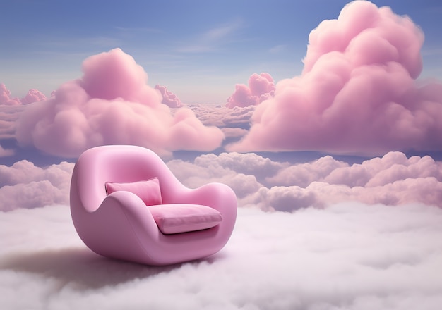 Gratis foto uitzicht op 3d fauteuil met wolken