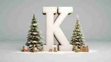 Gratis foto uitzicht op 3d letter k met kerstbomen