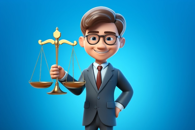Uitzicht op 3D mannelijke advocaat in pak
