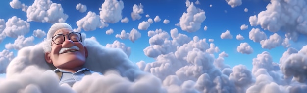 Gratis foto uitzicht op 3d-persoon met pluizige wolken