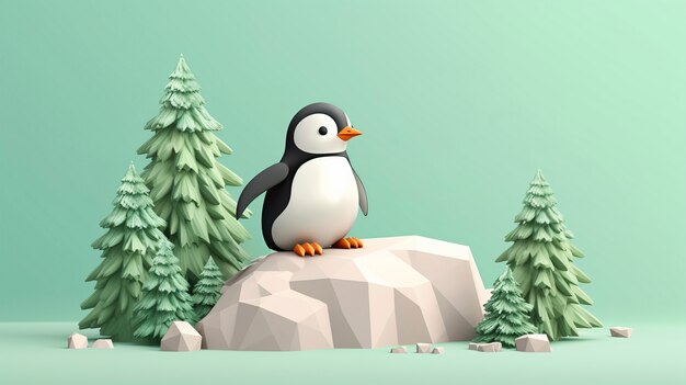 Gratis foto uitzicht op 3d-pinguïnvogel met natuurlandschap