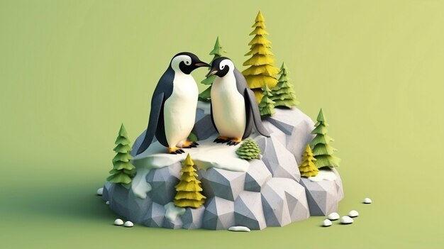Uitzicht op 3d-pinguïnvogel met natuurlandschap
