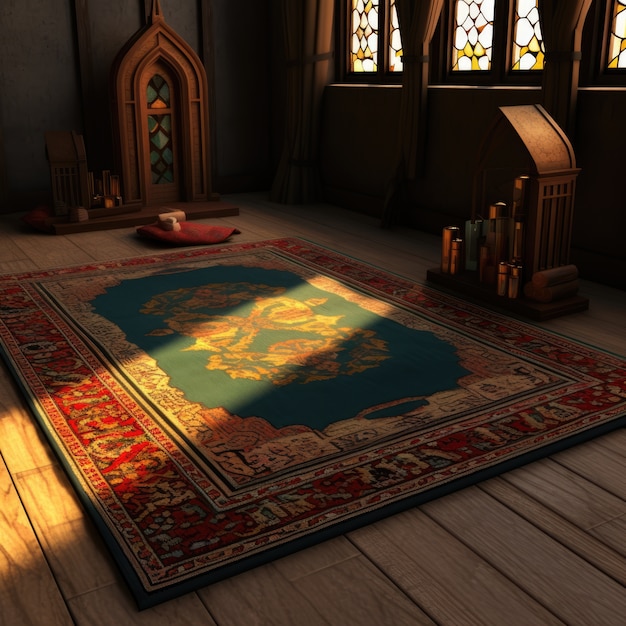 Gratis foto uitzicht op 3d plaats met mat voor het bidden