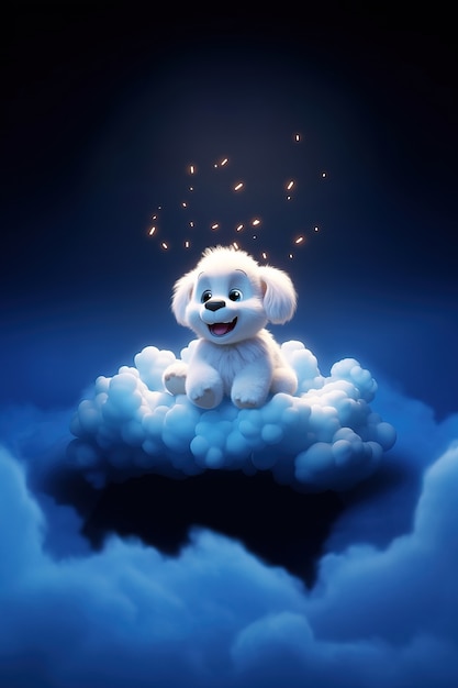 Gratis foto uitzicht op 3d schattige hond met pluizige wolken