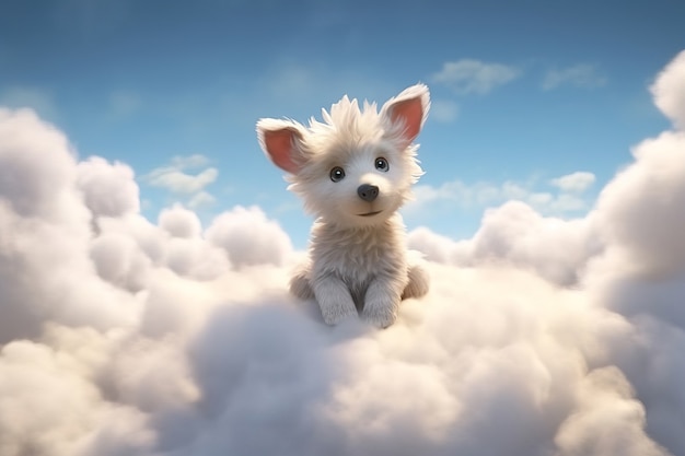 Gratis foto uitzicht op 3d schattige hond met pluizige wolken