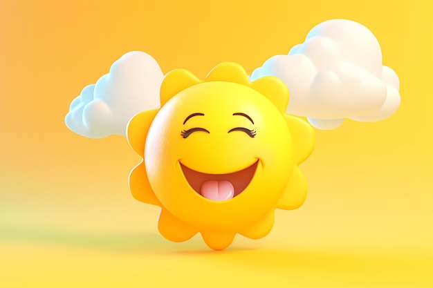 Gratis foto uitzicht op 3d-smiley en gelukkige zon met gele achtergrond