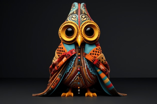 Uitzicht op 3D vogel met inheemse outfit