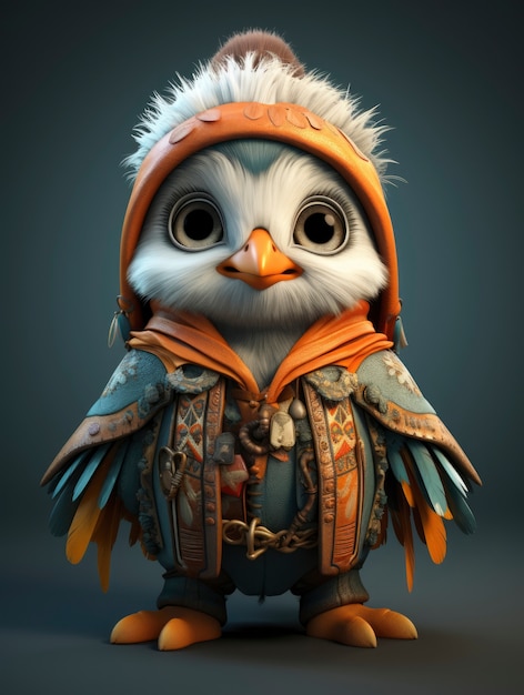 Uitzicht op 3D vogel met inheemse outfit