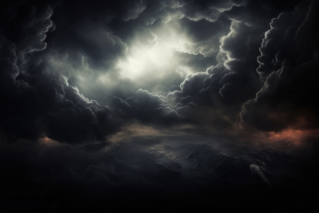 Uitzicht op apocalyptische donkere stormachtige wolken