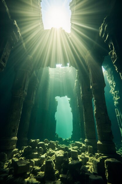 Uitzicht op archeologische onderwater bouwruïnes