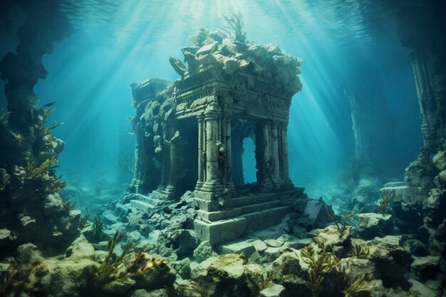 Uitzicht op archeologische onderwater bouwruïnes
