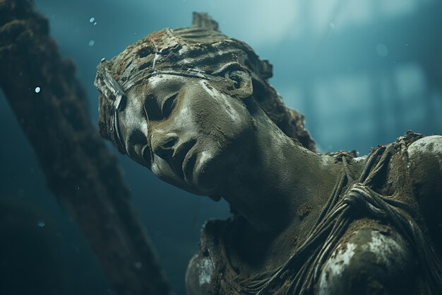 Uitzicht op archeologische onderwater standbeeld ruïnes