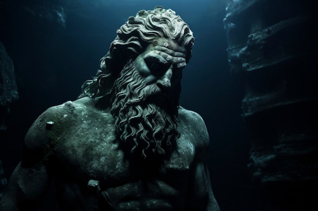 Uitzicht op archeologische onderwater standbeeld ruïnes