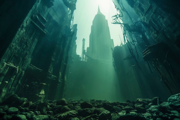 Uitzicht op archeologische ruïnes van onderwatergebouwen