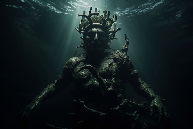 Uitzicht op archeologische ruïnes van onderwaterstandbeelden