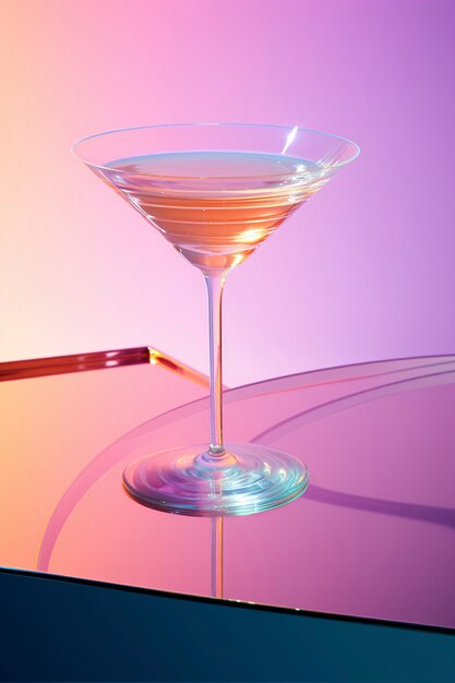 Uitzicht op cocktaildrankje in glas met neo-futuristische set