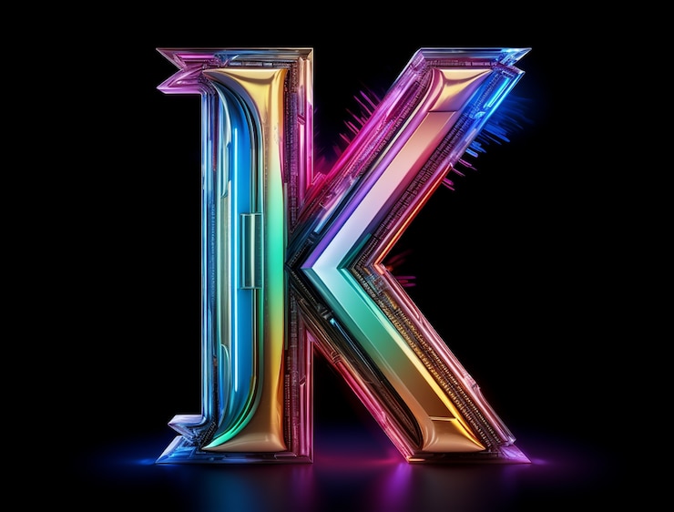 Gratis Foto uitzicht op de 3d-letter k met neonkleuren