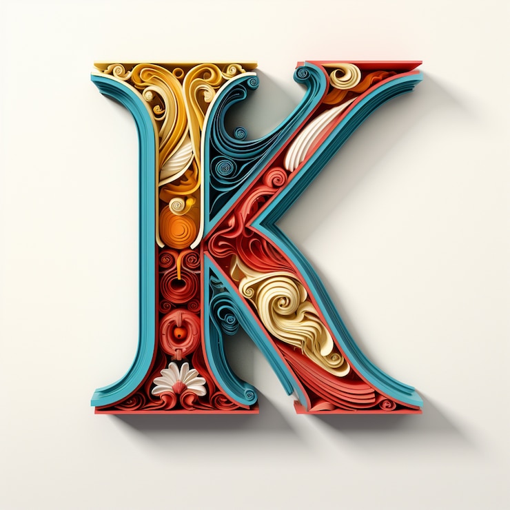 Gratis Foto uitzicht op de 3d-letter k met papieren houtsnijwerk