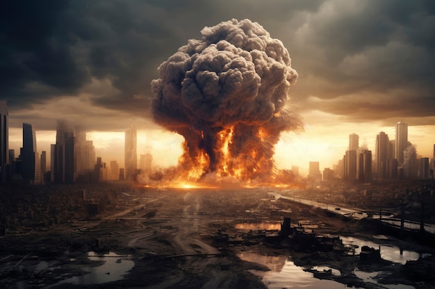 Uitzicht op de apocalyptische explosie van een atoombom