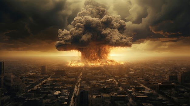Uitzicht op de apocalyptische explosie van een atoombom