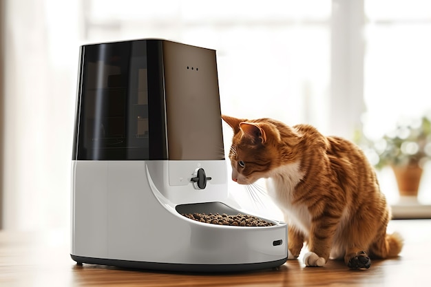 Uitzicht op de automatische slimme voedermachine voor huisdieren
