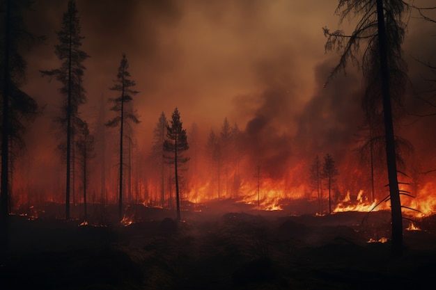 Uitzicht op de brandende natuur