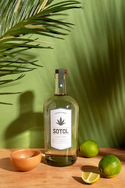 Uitzicht op de Mexicaanse sotol drank met glazen fles