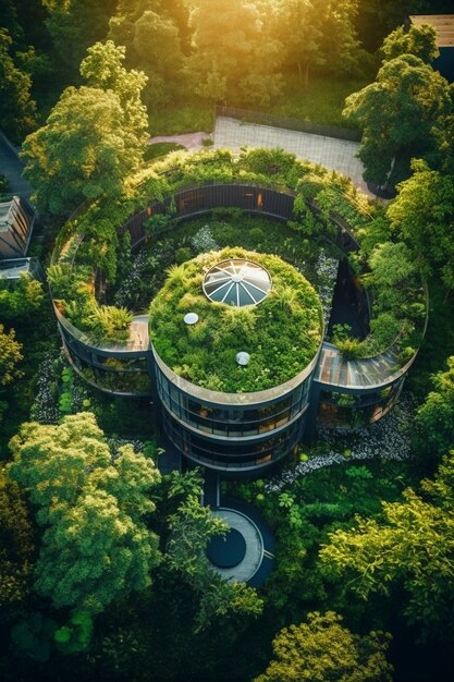 Uitzicht op de stad met appartementsgebouwen en groene vegetatie