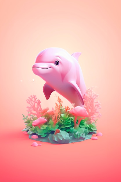 Gratis foto uitzicht op een 3d-dolfijn met levendige kleuren