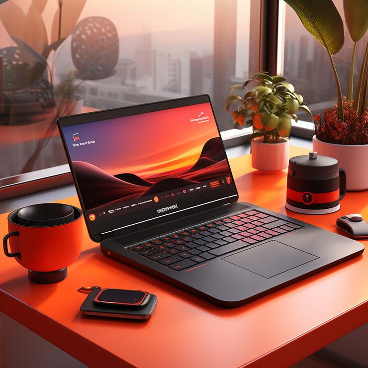 Gratis Foto uitzicht op een 3d-laptop met scherm en toetsenbord