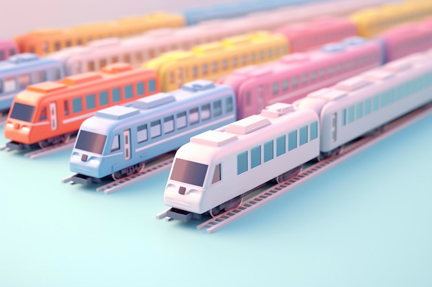 Uitzicht op een 3D-treinmodel met een eenvoudige gekleurde achtergrond