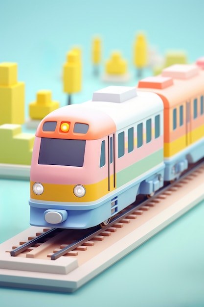 Gratis foto uitzicht op een 3d-treinmodel met een eenvoudige gekleurde achtergrond