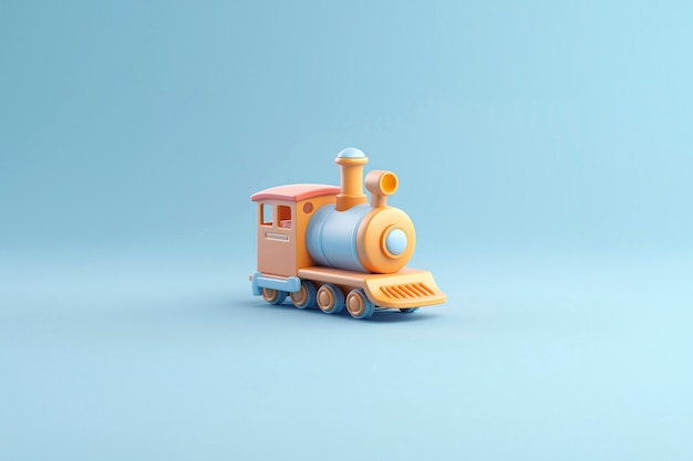 Uitzicht op een 3D-treinmodel met een eenvoudige gekleurde achtergrond