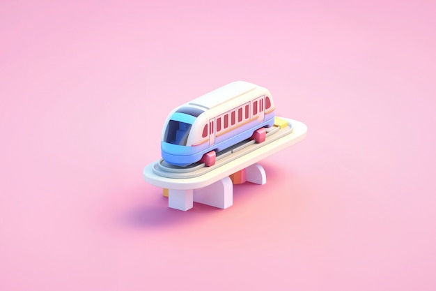 Gratis foto uitzicht op een 3d-treinmodel met een eenvoudige gekleurde achtergrond