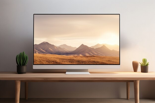 Uitzicht op een computermonitor met bureau