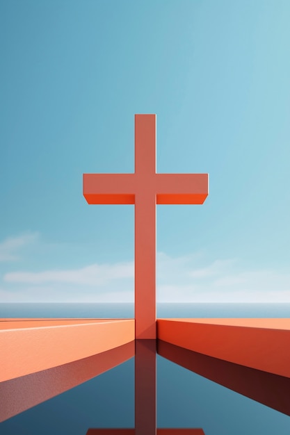 Uitzicht op een eenvoudig 3d religieus kruis