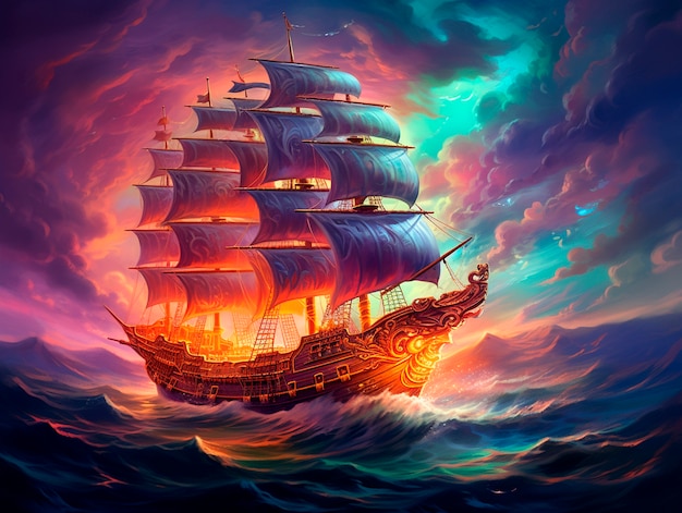 Uitzicht op een fantasie piratenschip