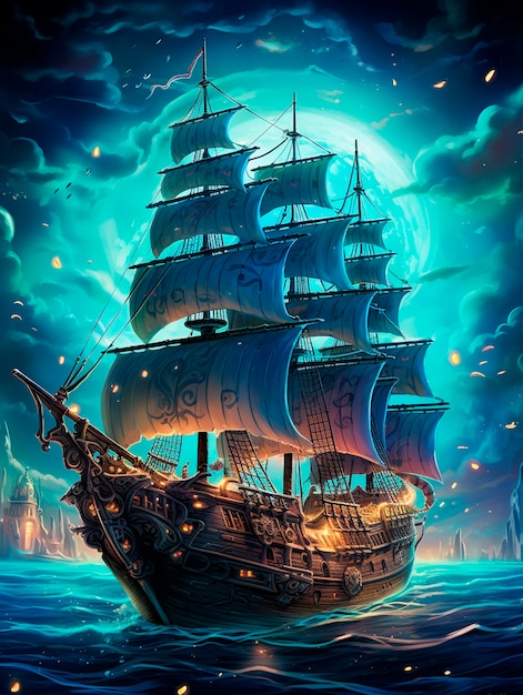 Uitzicht op een fantasie piratenschip