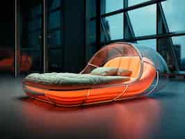 Gratis foto uitzicht op een futuristische slaapkamer met meubels