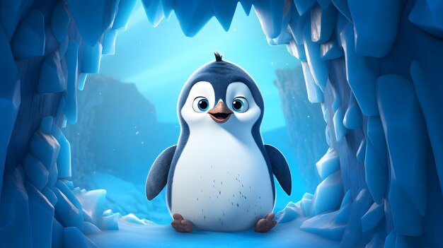Uitzicht op een geanimeerde 3D-pinguïn