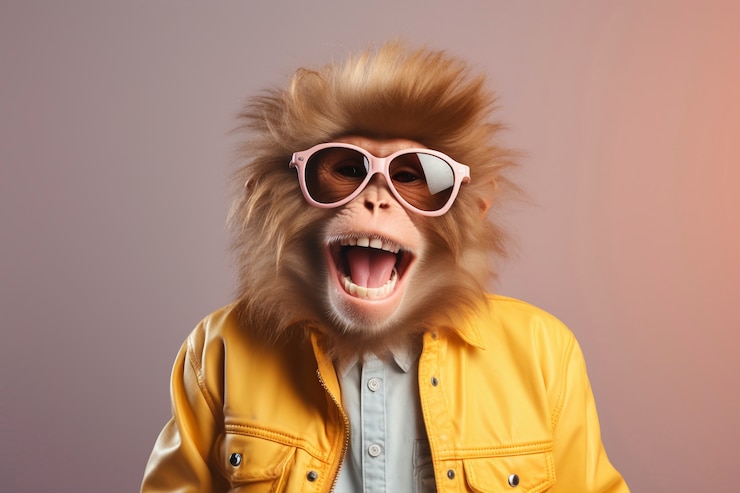 Gratis Foto uitzicht op een grappige aap in menselijke kleding